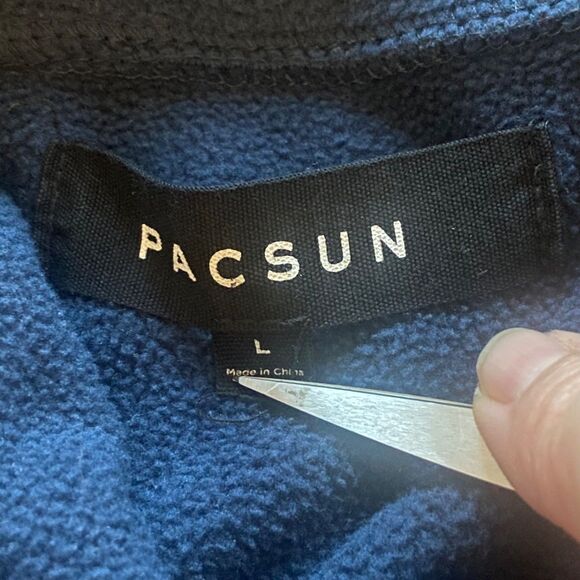 PacSun Blue Fleece Pullover Men’s Size Large 1/4 Zip Polyester 2 Zip Pockets - Picture 3 of 11